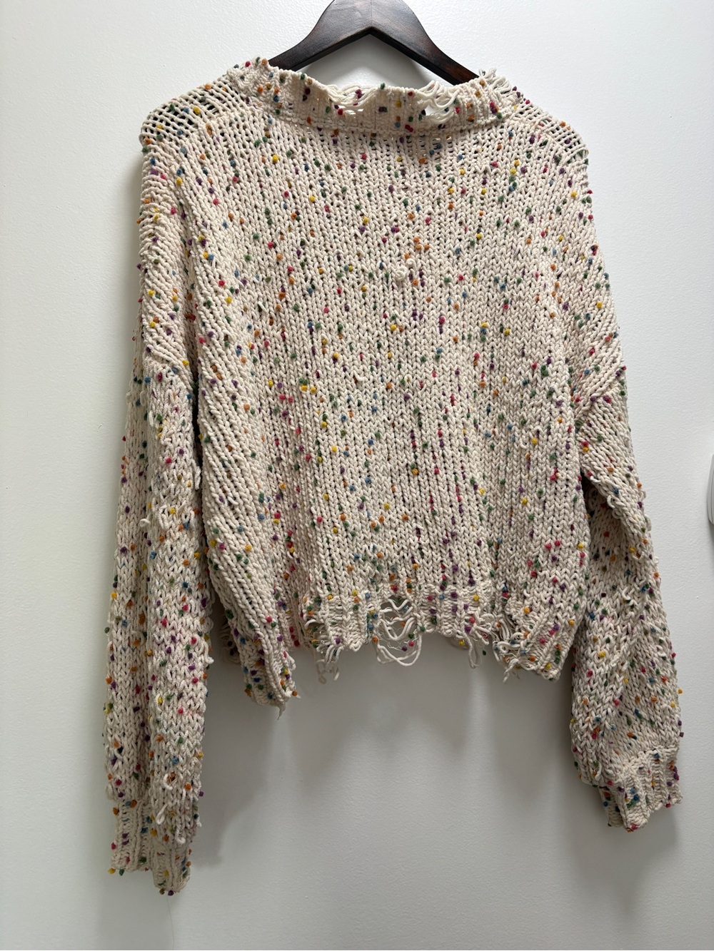 POL Cream Speckled Distressed Crewneck Sweater Autumnal Nautical Beach - Picture 2 of 5